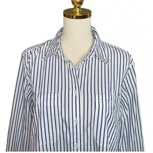 LAUREN RALPH LAUREN | Navy/White Long Sleeve Striped Button Up Cotton Shirt L - Picture 7 of 10